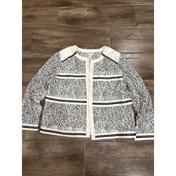 Chico's Jackets & Blazers - Chicos Size 3 Black & White Lace Blazer Open Front Sheer